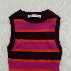 Zara Bold Pink and Orange Striped Top